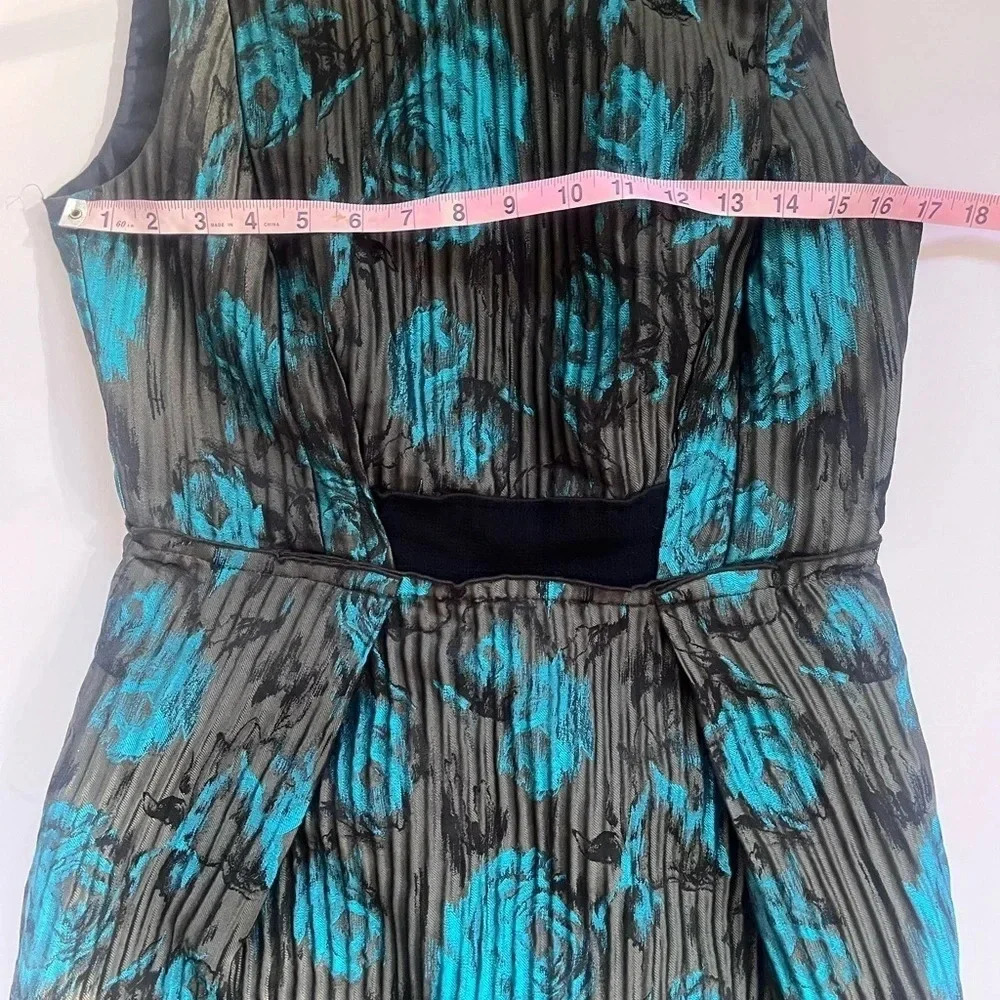 Carmen Marc Valvo Gray and Blue Floral Sleeveless Midi Dress Women Size‎ 8 - Picture 10 of 10
